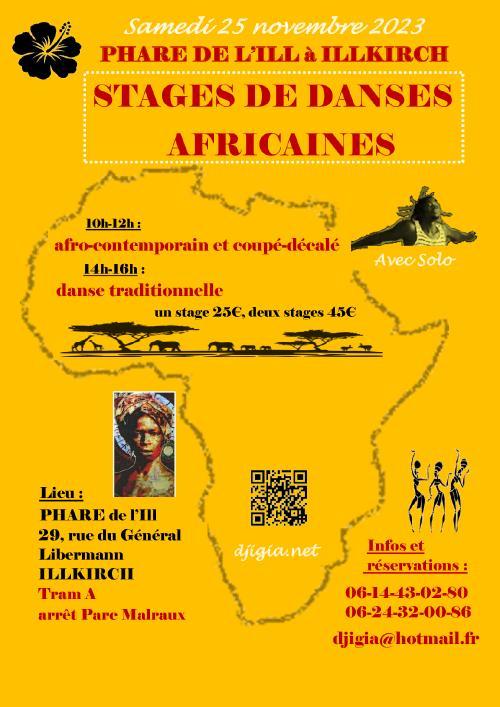Stage de danses africaines, afro-contemporain et coupé-décalé de 10h à 12h et traditionnelle de 14h à 16h